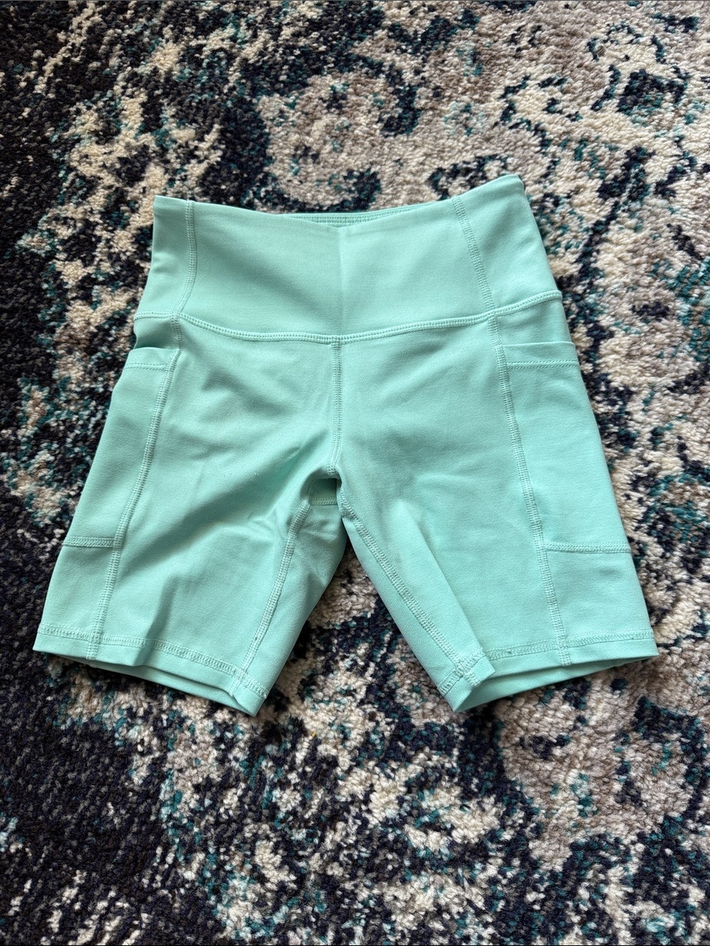 ZYIA Soft Mint Green High-Rise Bike Shorts with Pockets